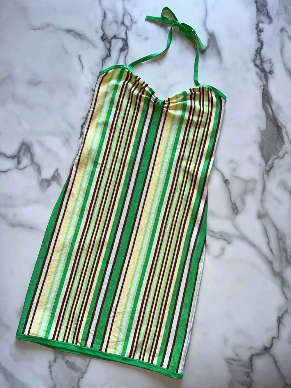 Aritzia Sunday Best Green, Yellow & Brown Striped Mini Dress